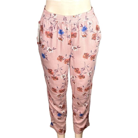 Jessica Simpson M Pink Floral Elastic Waist Side Pockets Viscose Pull-On Pants - Picture 2 of 6